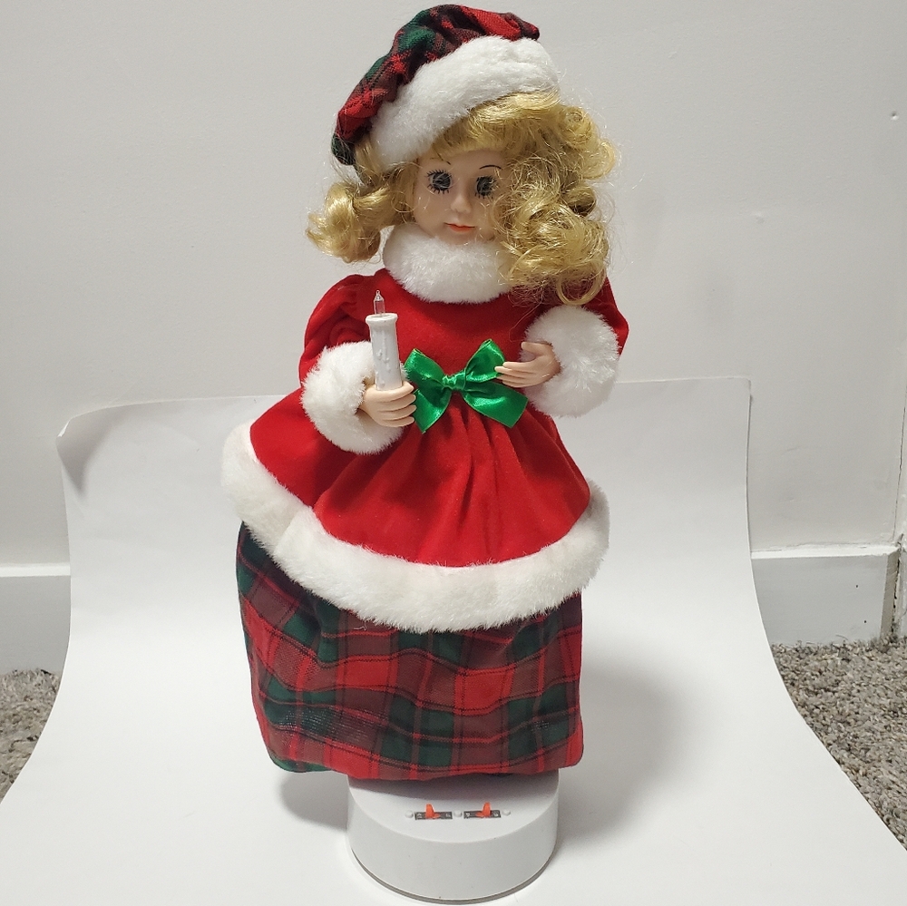 Vintage Christmas Girl with Candle Plays Music Moves Lights Up Holiday Decor